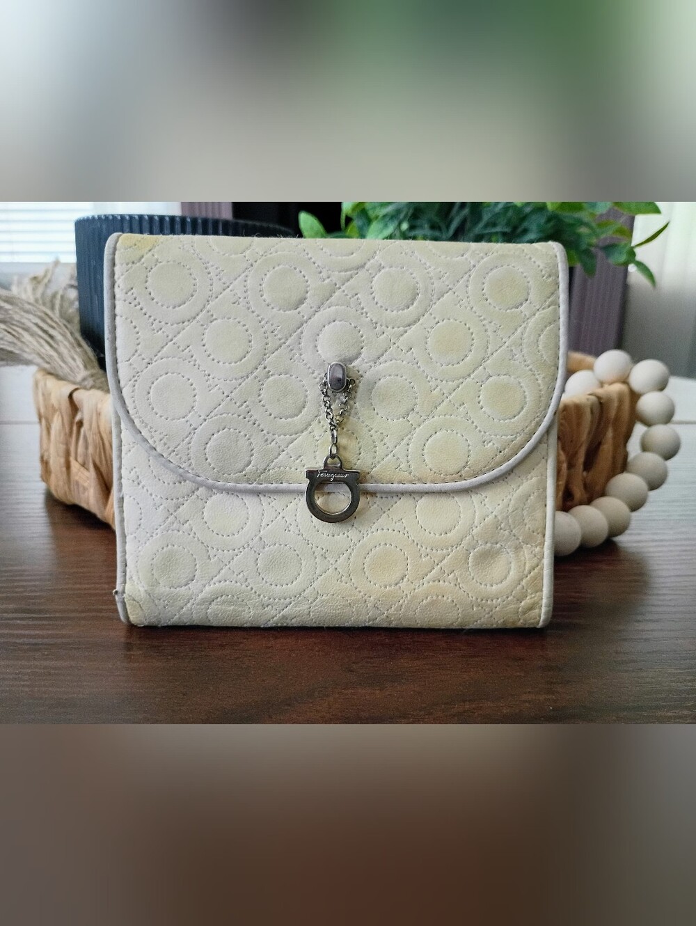 Vintage Salvatore Ferragamo Gancini Monogram Compact French Bifold Wallet.